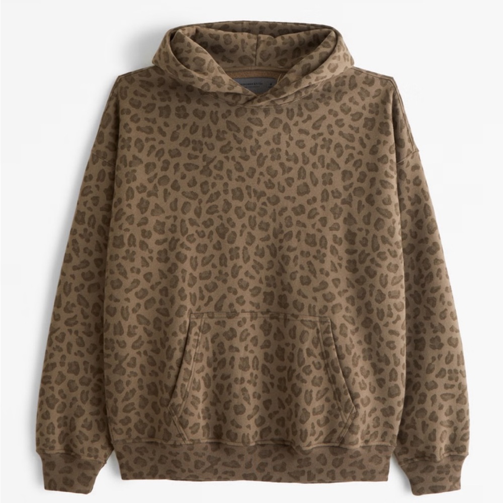 Abercrombie & Fitch Essential Popover Hoodie Light Brown Pattern (Leopard)